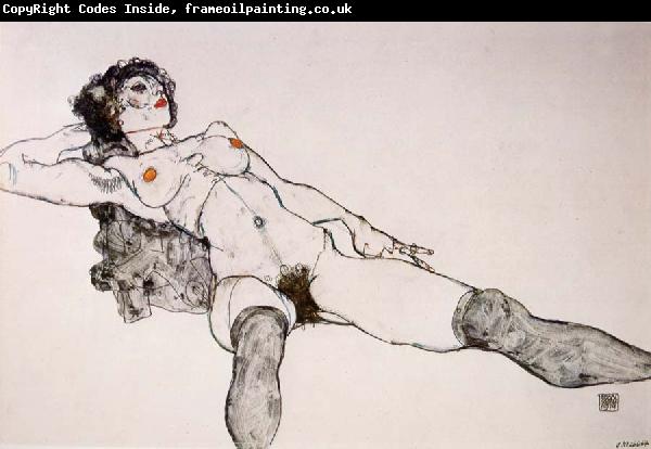 Egon Schiele Recumbent Female Nude with Legs Apart